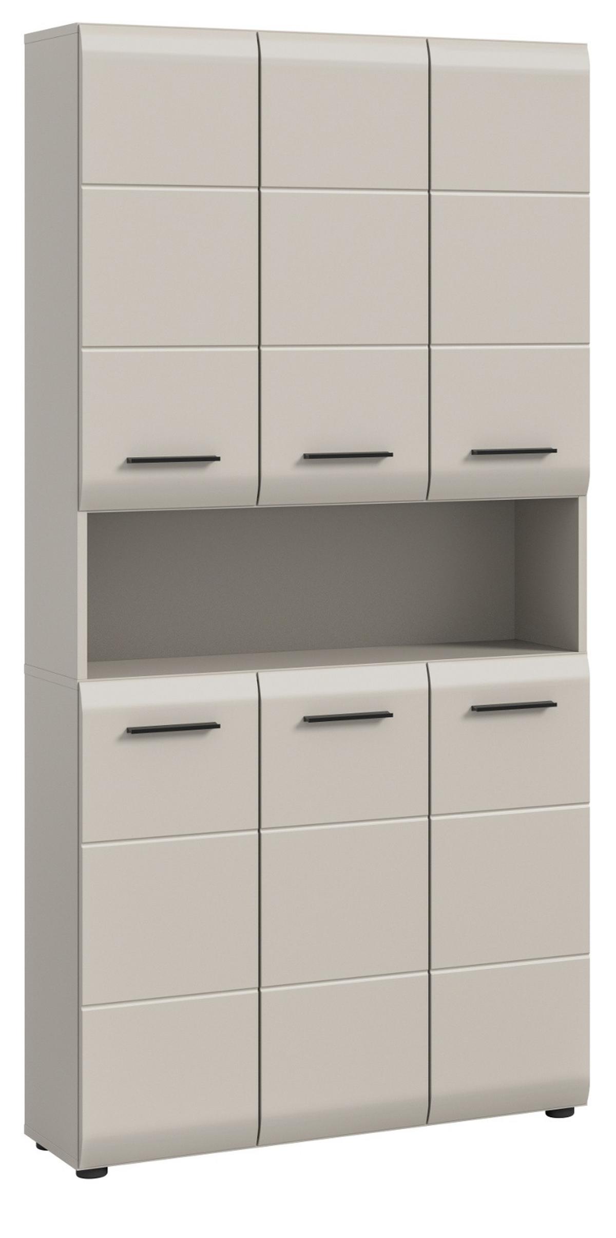 HOCHSCHRANK Kaschmir 90 x 185 cm, Badschrank XL 6-türig - Kaschmir/Schwarz, Holzwerkstoff/Kunststoff (90/185/30cm) - Inn.Furn