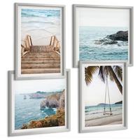 BILDER SET 4er Set - 50x50 cm & 40x60 cm Silberner Rahmen - Treppe, Strand, Meerblick, Schaukel - Silberfarben, Kunststoff (50/50cm) - TULUP