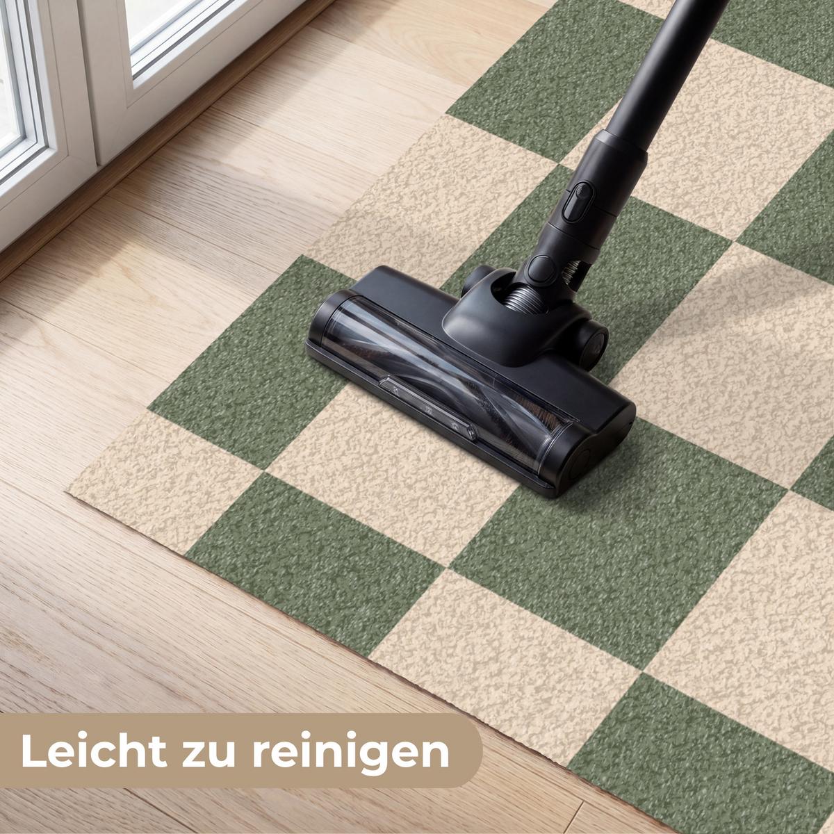 FUSSMATTE Schachbrettmuster - Grün - Beige - Blöcke Flurteppich 120x80 cm - Olivgrün, Kunststoff (120/0.4cm) - MuchoWow