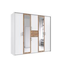 DREHTÜRENSCHRANK Kleiderschrank B228/H210/T58 cm mit Passepartout, Schubkästen & 2 Spiegeltüren, Weiß mit Absetzungen in Eiche Dekor / 22599 - Eichefarben/Silberfarben, Holzwerkstoff/Kunststoff (228/210/58cm) - luma-home