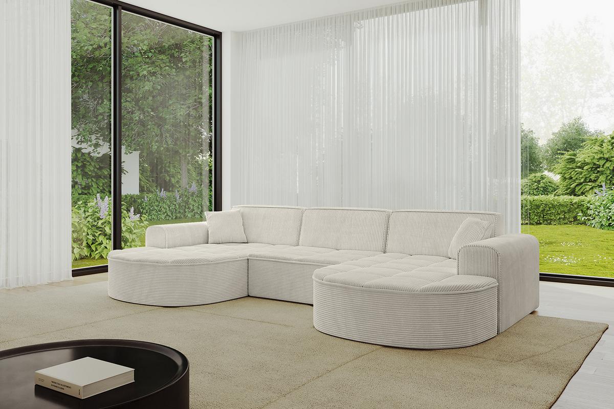WOHNLANDSCHAFT TARO-U1 - 303x171x79,5 cm Creme - Hellgrau/Creme, Holzwerkstoff/Textil (303/79.5/171cm) - ALTDECOR