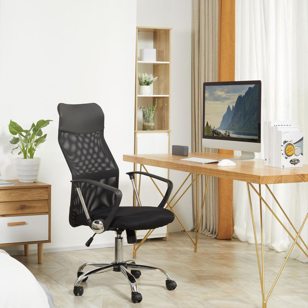 ERGONOMISCHER, Bürostuhl, Netz, Schwarz - Schwarz, Kunststoff (65/119/63cm) - HOMCOM