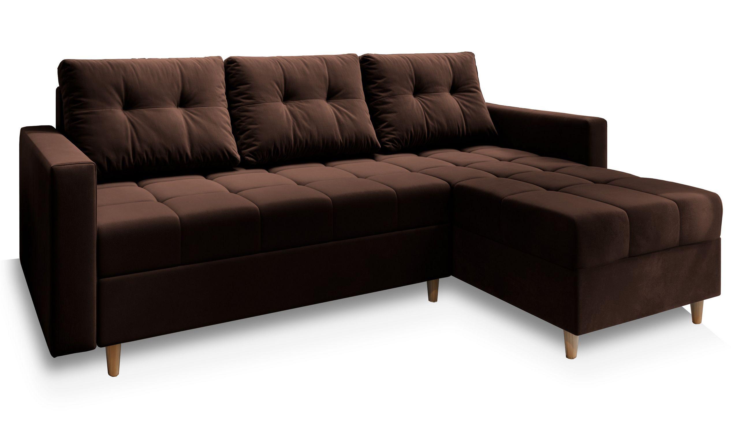 ECKSOFA MILO L Braun Plüsch-Stoff mit Schlaffunktion - Braun, Holz/Textil (220/140cm) - MASSENO