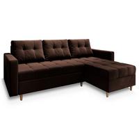 ECKSOFA MILO L Braun Plüsch-Stoff mit Schlaffunktion - Braun, Holz/Textil (220/140cm) - MASSENO