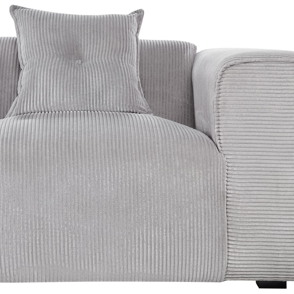 ECKSOFA 3-Sitzer Cord Hellgrau rechtsseitig Dolva - Hellgrau, Textil (294/170cm) - Beliani