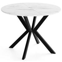 ESSTISCH Valio rund oval ausziehbar verlängerbar mit schwarzen Metallbeinen, Marmor Weiß 100-140/100/76 cm - Ecru/Schwarz, Holzwerkstoff/Metall (100/140/76cm) - WFL GROUP