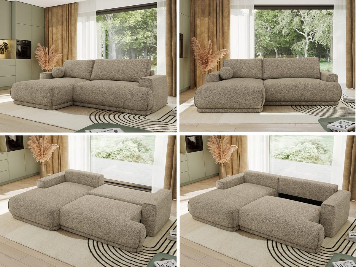 ECKSCHLAFSOFA RINA L Dunkelbeige Strukture - links - Beige/Schwarz, Kunststoff/Textil (267/170cm) - MKS