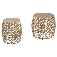 SATZTISCH Set – 2-teilig Aluminium Gold handgefertigt Aststruktur - Goldfarben, Metall (46/46/42cm) - KADIMA DESIGN