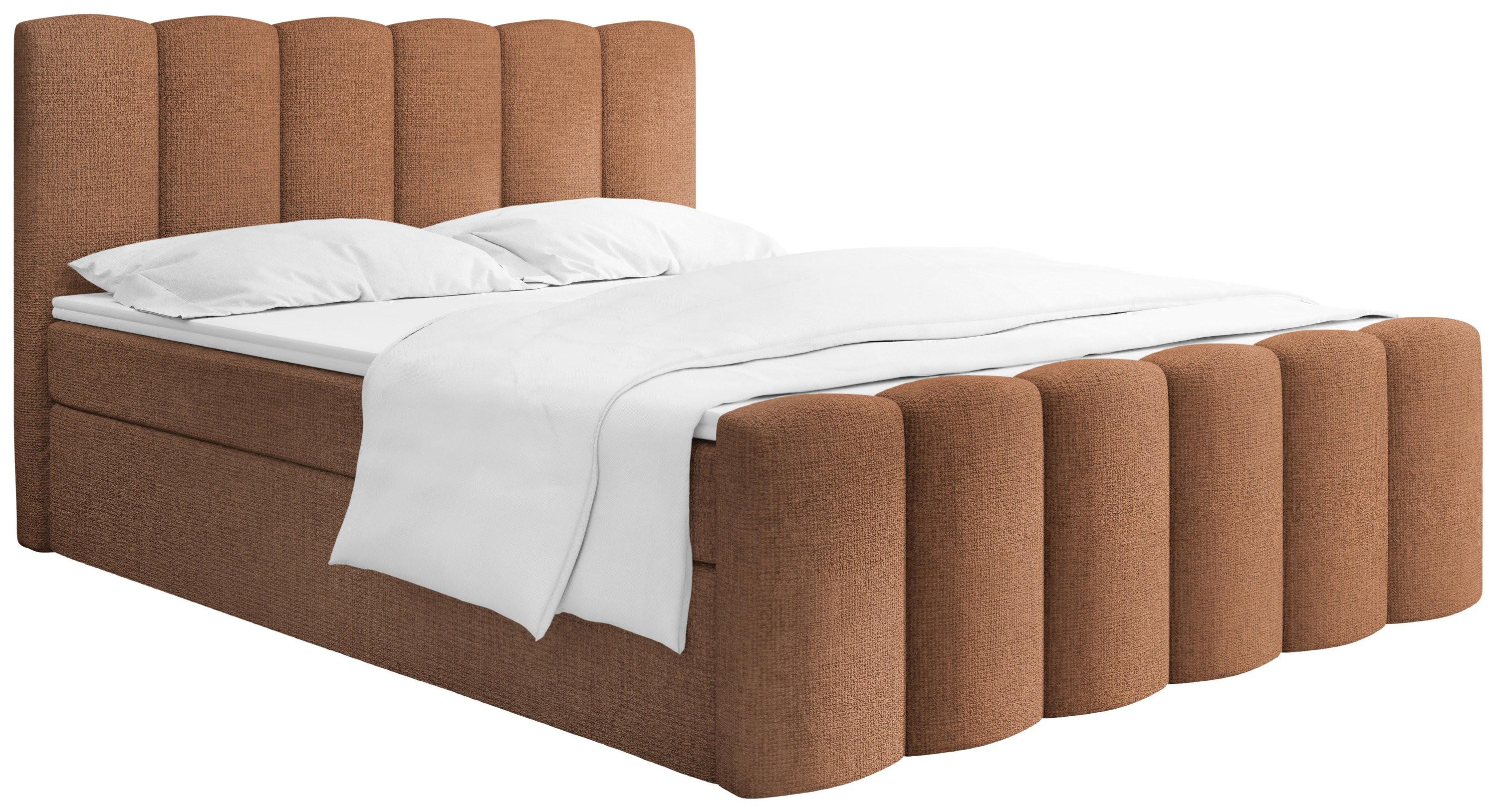 BOXBETT Serenity mit Bettkasten, Orange Chenille 200x200 cm – inkl. H4 Taschenfederkern Matratze & Foam Topper - Schwarz/Orange, Holz/Holzwerkstoff (200/200cm) - WFL GROUP
