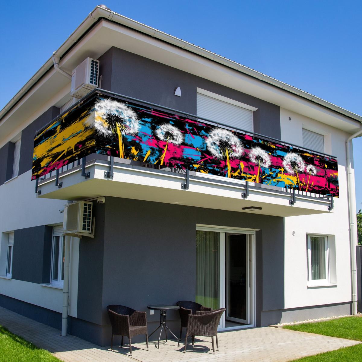 BALKON-SICHTSCHUTZ Straßenkunst - Bunt - Wand Balkon Deko 500x75 cm - Schwarz, Kunststoff (500/75cm) - MuchoWow