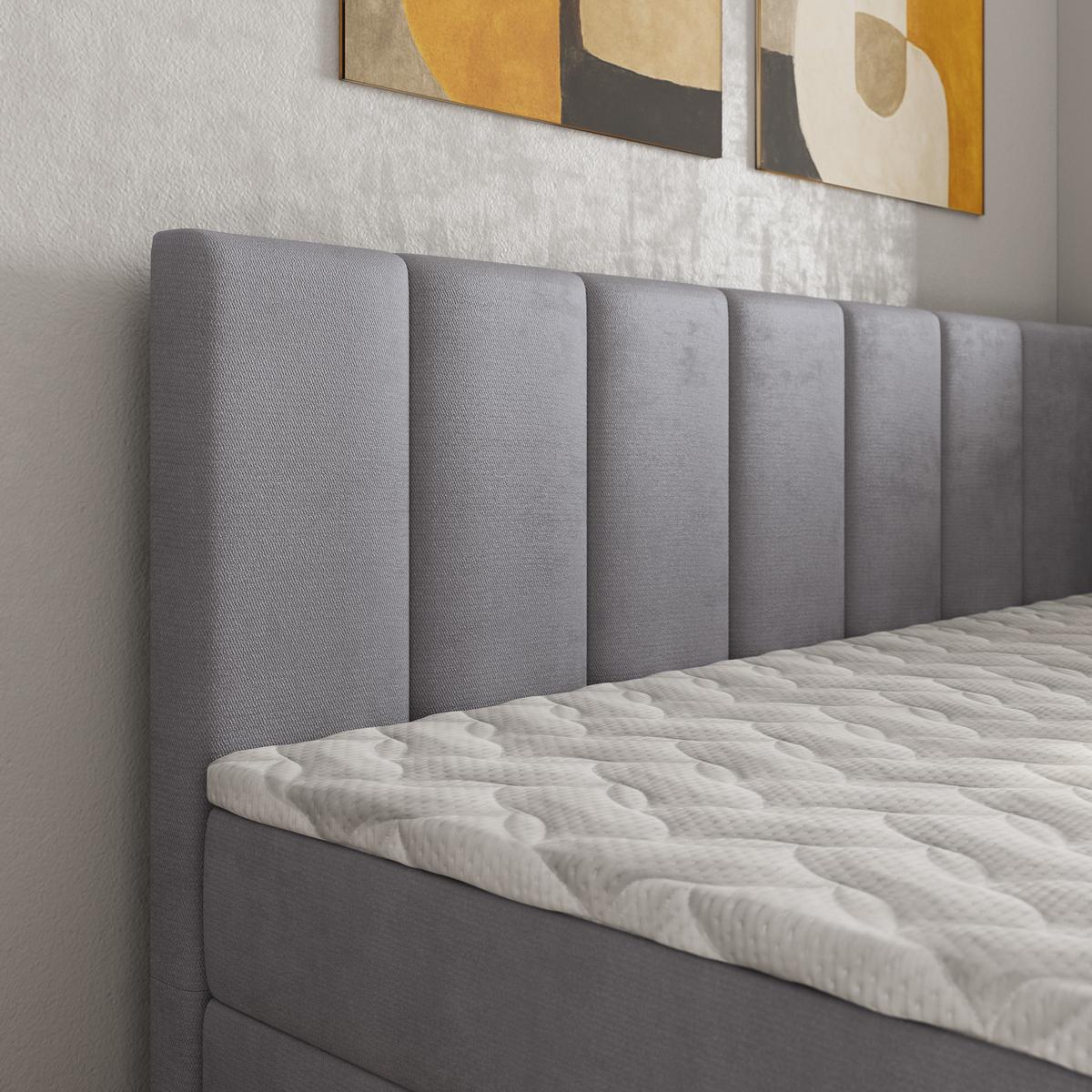 BOXBETT BEVE 90x200 cm mit Matratze und Topper, H2+H3 - Grau - Grau, Holz (90/200cm) - MASSENO