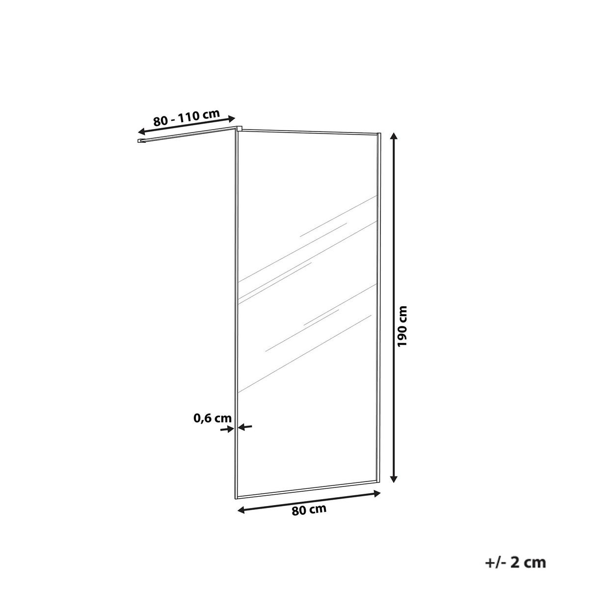 DUSCHWAND 80/190 cm Silber Waspam - Transparent/Silberfarben, Glas (80/190cm) - Beliani