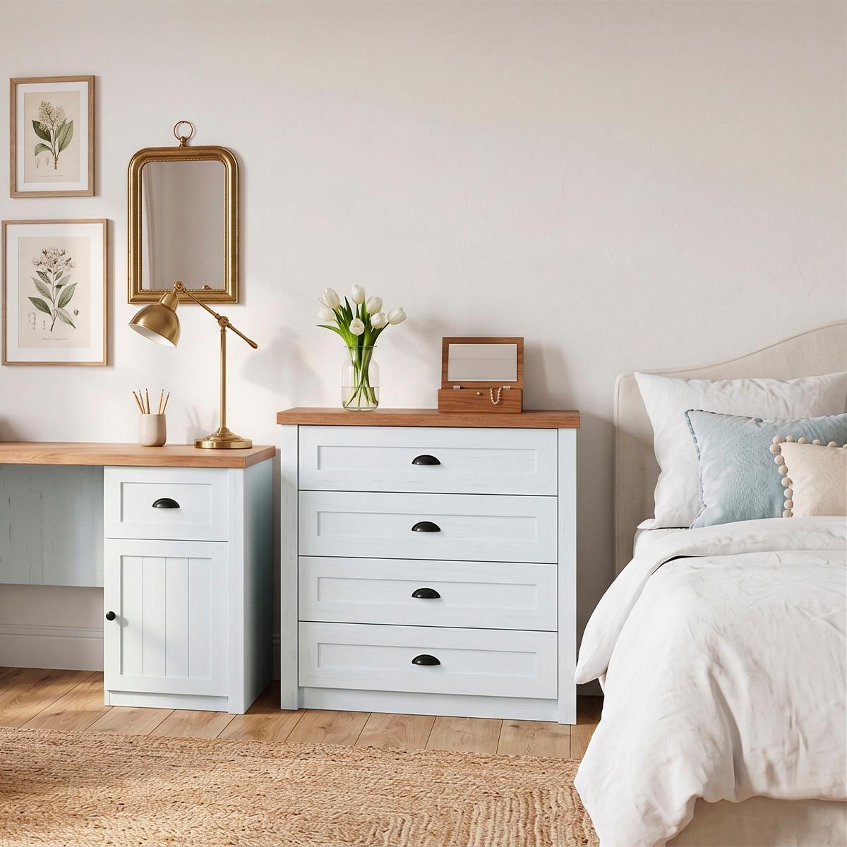 KOMMODE Léandre Weiß und Holz - Weiß, Holzwerkstoff (88.1/86.8/43.3cm) - Petits-meubles