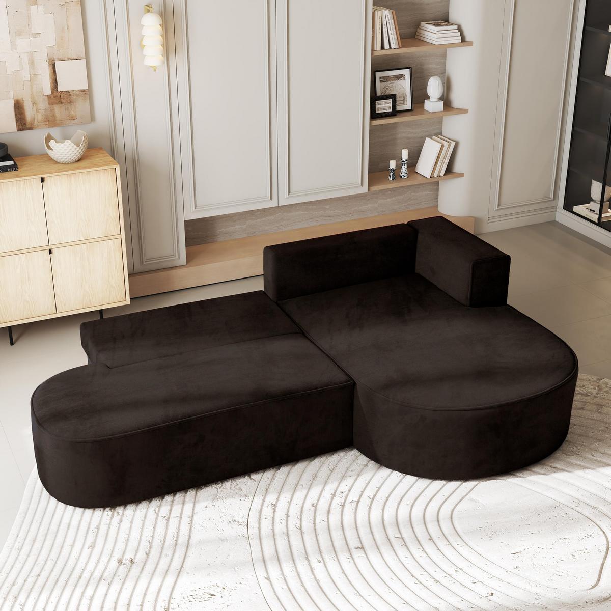 ECKSOFA CORTIO M R-S Braun Velours-Stoff mit Schlaffunktion - Braun/Grau, Holz/Kunststoff (265/174cm) - MASSENO