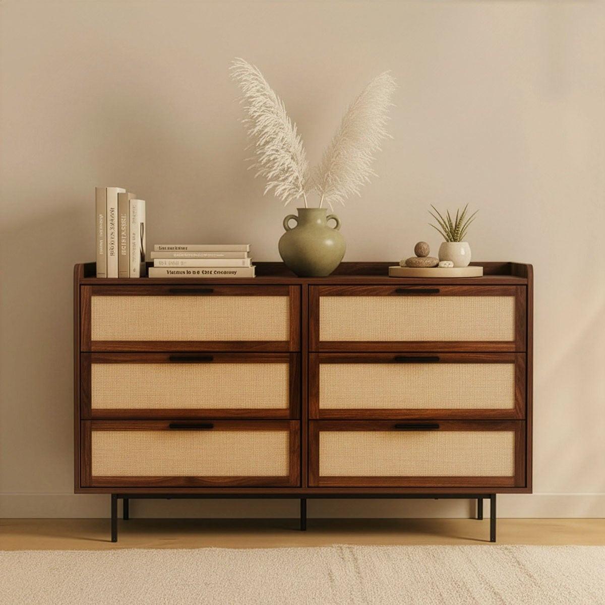 KOMMODE Nussbaumdekor, 6 Schubladen 120/79/39,5 cm - Nussbaumfarben, Holzwerkstoff (39.5/79/47.5cm) - Calicosy