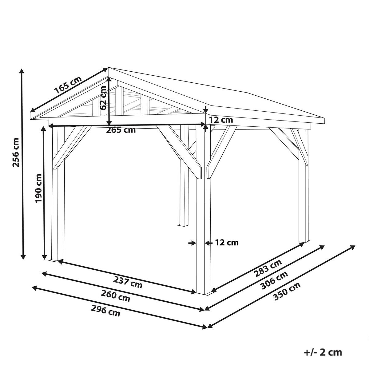 PAVILLON Tannenholz 296/350 cm Braun/Grau Secchia - Dunkelgrau/Braun, Holz (296/256/350cm) - Beliani