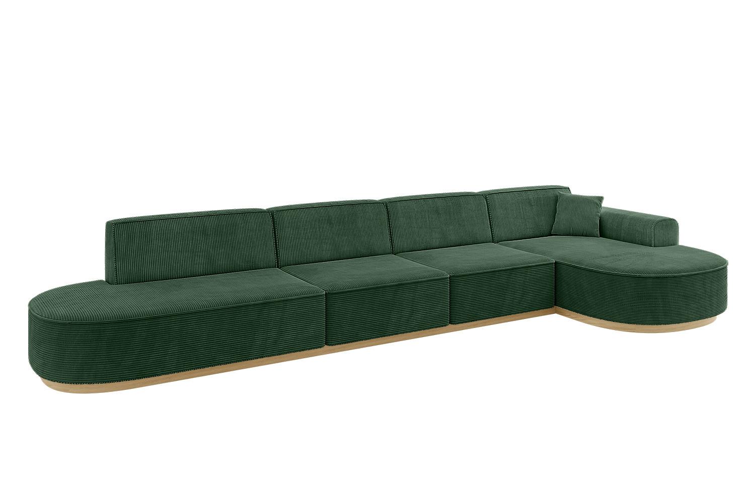 ECKSOFA Ottomane Rechts MARI-L3-v2 - 413x171x83 cm Grün Cord - Grün, Holzwerkstoff/Textil (171/413cm) - ALTDECOR