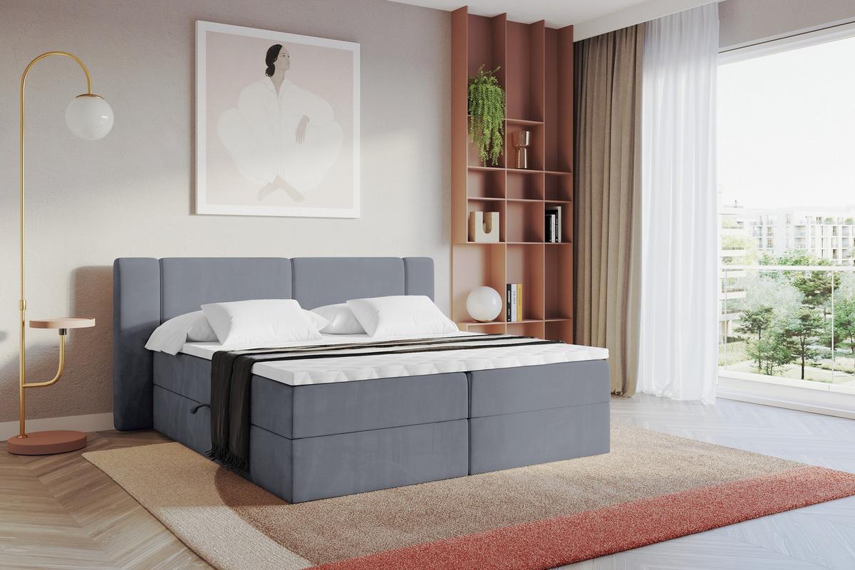 BOXBETT mit Matratze H4 - EVON - 180x200 cm Grau - Grau, Holzwerkstoff (180/200cm) - ALTDECOR