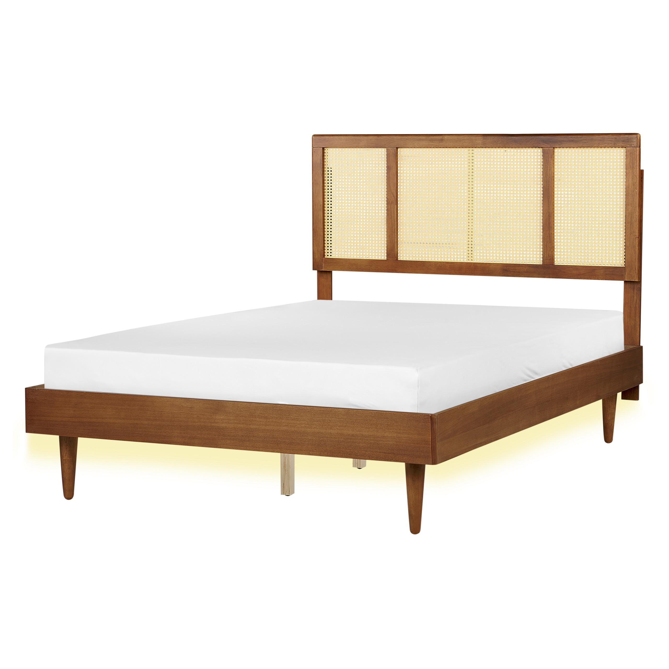 BETT mit LED 140/200 cm Gummibaumholz Braun Auray - Braun, Holz (140/200cm) - Beliani