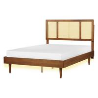 BETT mit LED 140/200 cm Gummibaumholz Braun Auray - Braun, Holz (140/200cm) - Beliani