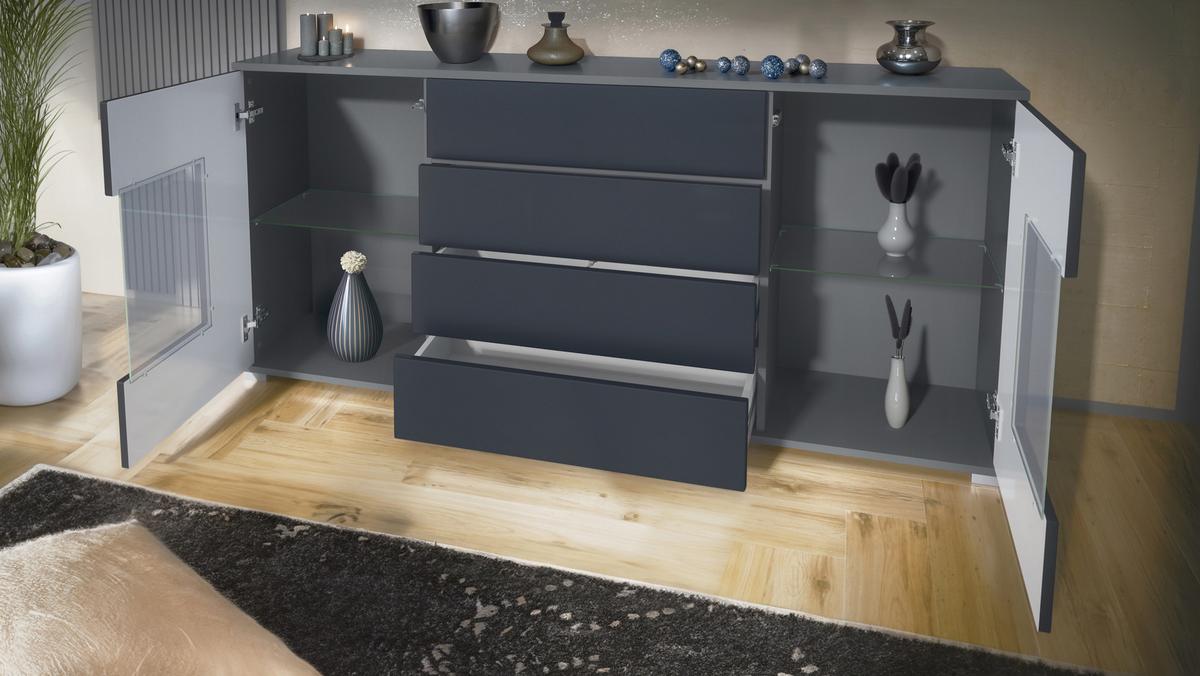 SIDEBOARD Grömitz Grau Hochglanz - Grau, Holzwerkstoff (166.5/75.5/35cm) - Vladon