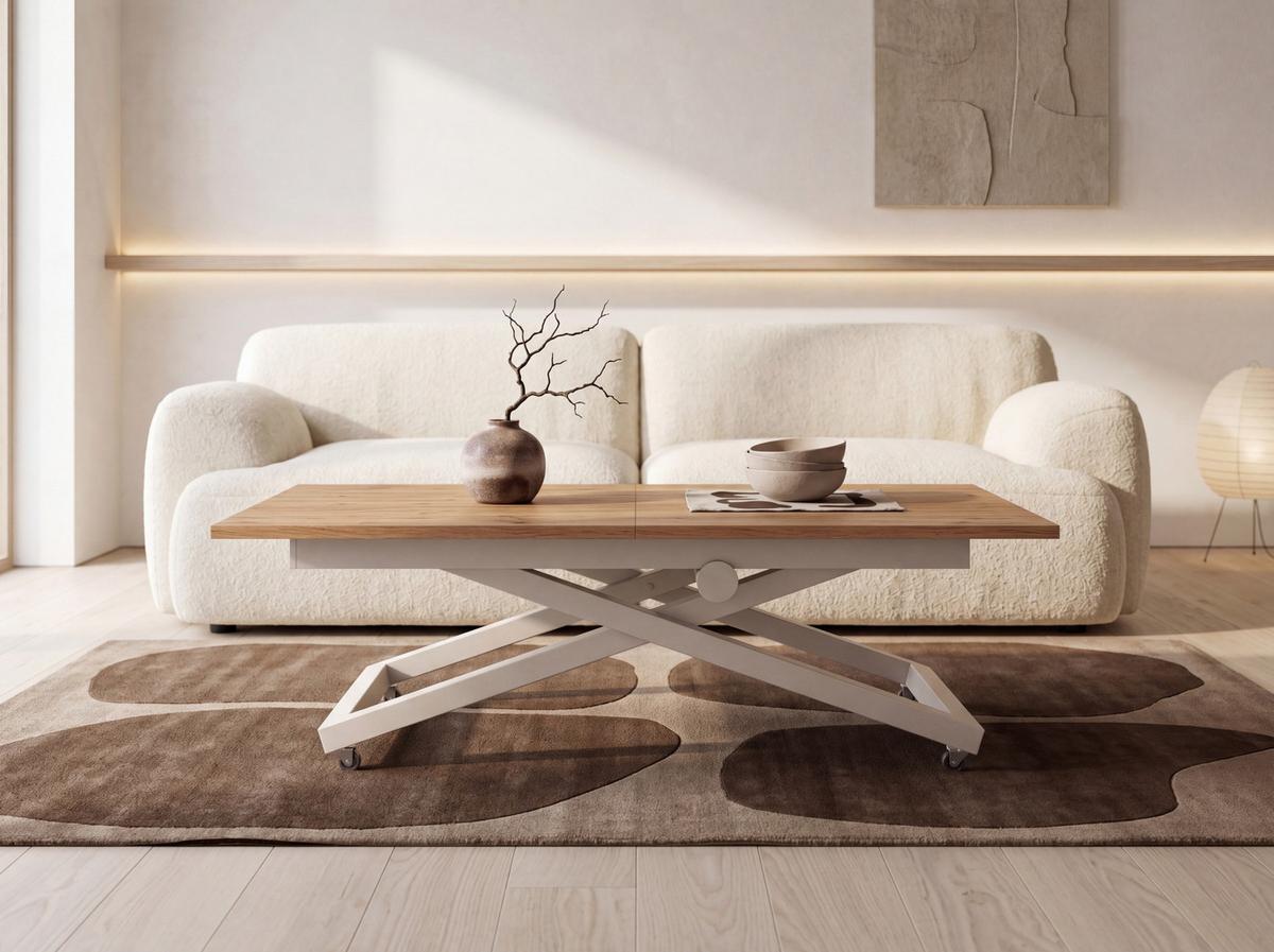 COUCHTISCH Axen höhenverstellbar ausziehbar, Eiche Braun 120-160/80/38-75 cm - Kaschmir/Eiche Wotan, Holzwerkstoff/Metall (80/160/75cm) - WFL GROUP