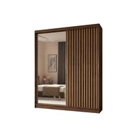 SCHWEBETÜRENSCHRANK LAMELLO 200/216/61 cm Modern Kleiderschrank 2-türig mit Spiegel Nussbaumfarben - Nussbaumfarben, Holzwerkstoff (200/216/61cm) - MASSENO
