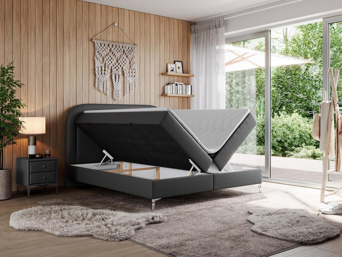 BOXBETT EIRA 180/200 Dunkelgrau Kunstleder - H4 - Dunkelgrau/Silberfarben, Holz/Textil (180/200cm) - MKS