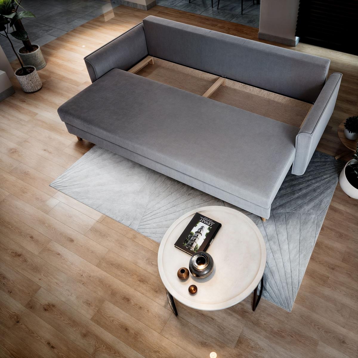 BETTSOFA NAPOL Beige Plüsch-Stoff mit Schlaffunktion - Beige, Textil (220/93/87cm) - MASSENO
