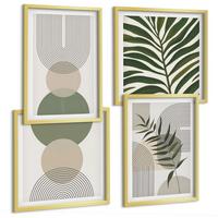 BILDER SET 4er Set - 50x50 cm & 40x60 cm Goldrahmen - Abstrakte Blätter im Boho-Stil - Goldfarben, Kunststoff (50/50cm) - TULUP