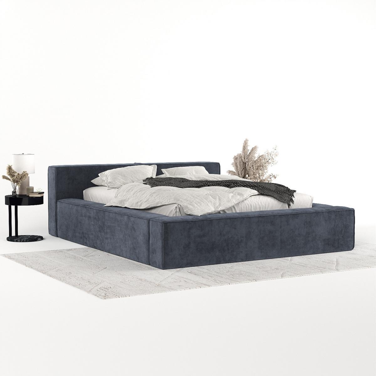 POLSTERBETT Casto mit Stauraum 180/200 cm Dunkelblau im Terra NW Stoff - Blau/Schwarz, Holz/Holzwerkstoff (180/200cm) - AltaBeds