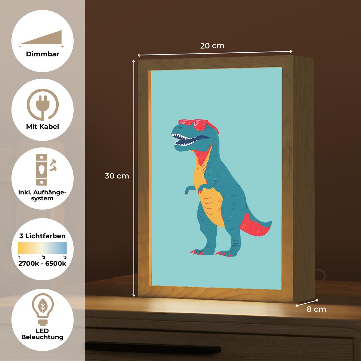 NACHTTISCHLAMPE Dinosaurier - Blau - Sonnenbrille 20x30 cm - Hellblau, Holzwerkstoff (8/20/30cm) - OnlyWow