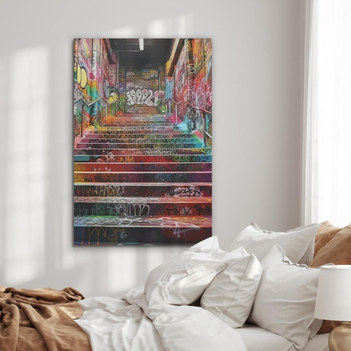 AKUSTIKBILD Treppe - Graffiti - Farben - Kunst Wanddeko 70x100 cm - Multicolor, Kunststoff (70/100/0.9cm) - MuchoWow
