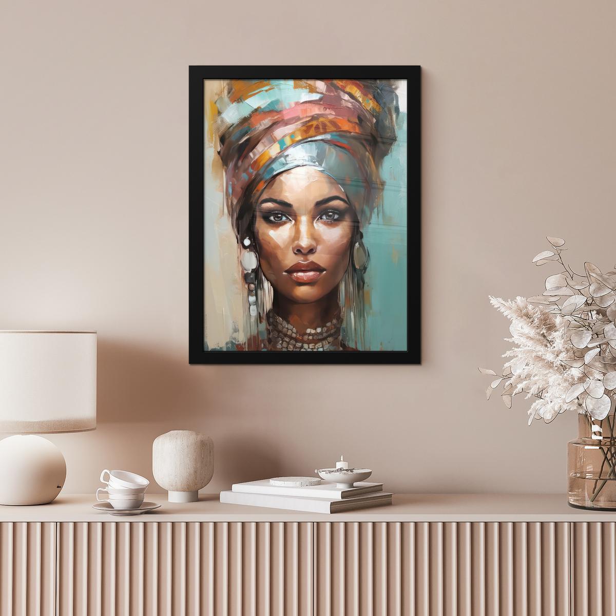 POSTER MIT RAHMEN Frau - Kunst - Schmuck - Porträt Bilderrahmen 30x40 cm - Blaugrau, Papier (30/40cm) - MuchoWow