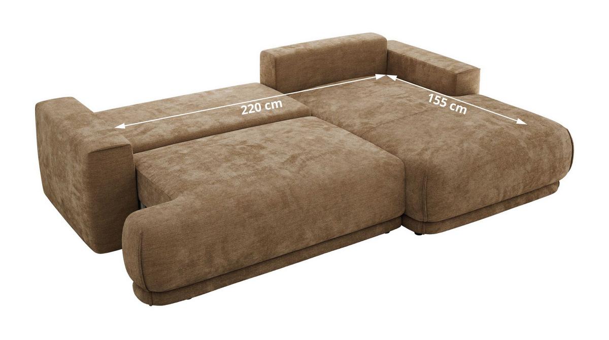 ECKSCHLAFSOFA RINA L Braun Schenille glatt - rechts - Schwarz/Braun, Kunststoff/Textil (170/267cm) - MKS
