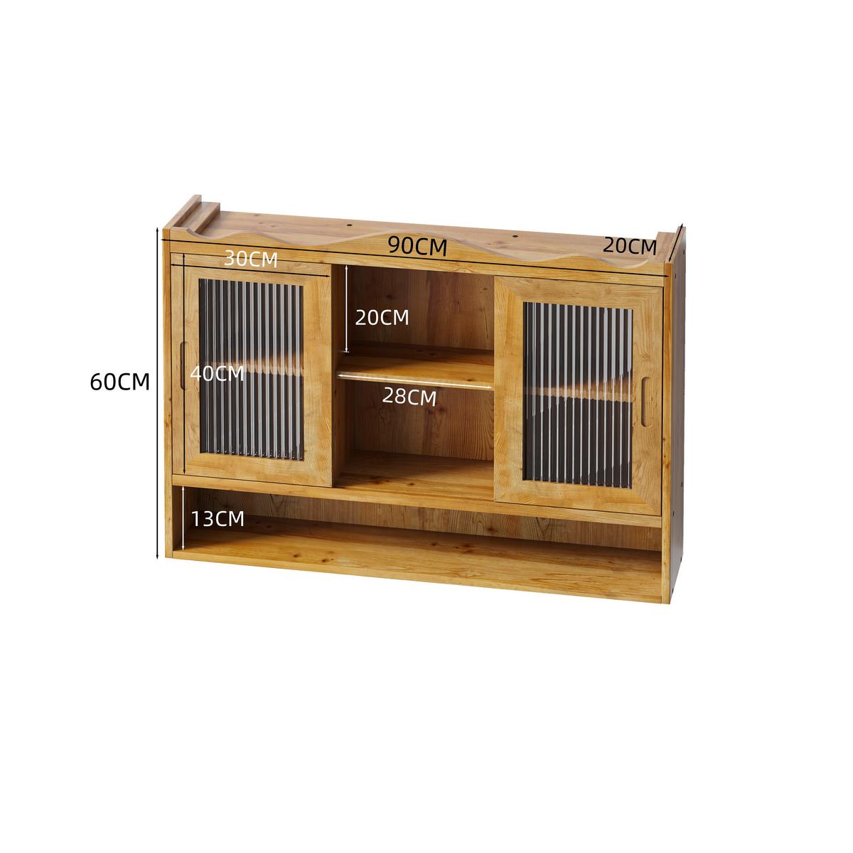 WANDSCHRANK Massivholz Schiebetüren Riffelglas Natur 3 Ebenen 90cm - Naturfarben, Holz/Holzwerkstoff (90/60/20cm) - Urban Meuble