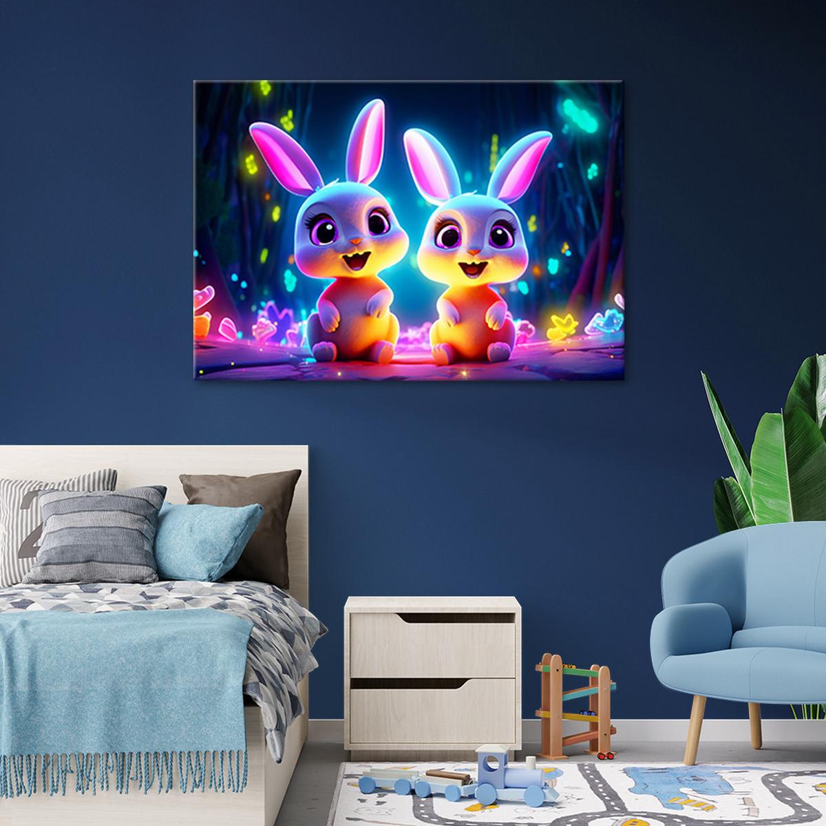 WANDBILD cartoon häschen neon - Multicolor, Textil (60/40cm) - Feeby