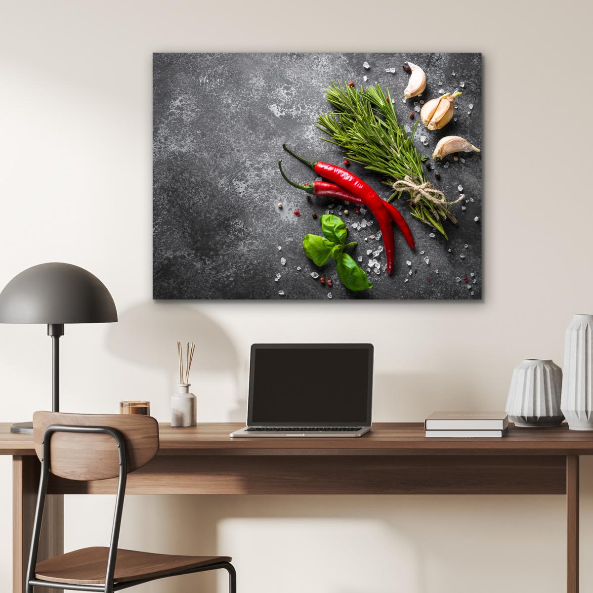 METALLBILD Pfeffer - Kräuter - Gewürze - Beton 80x60 cm - Dunkelgrau, Metall (80/60cm) - MuchoWow