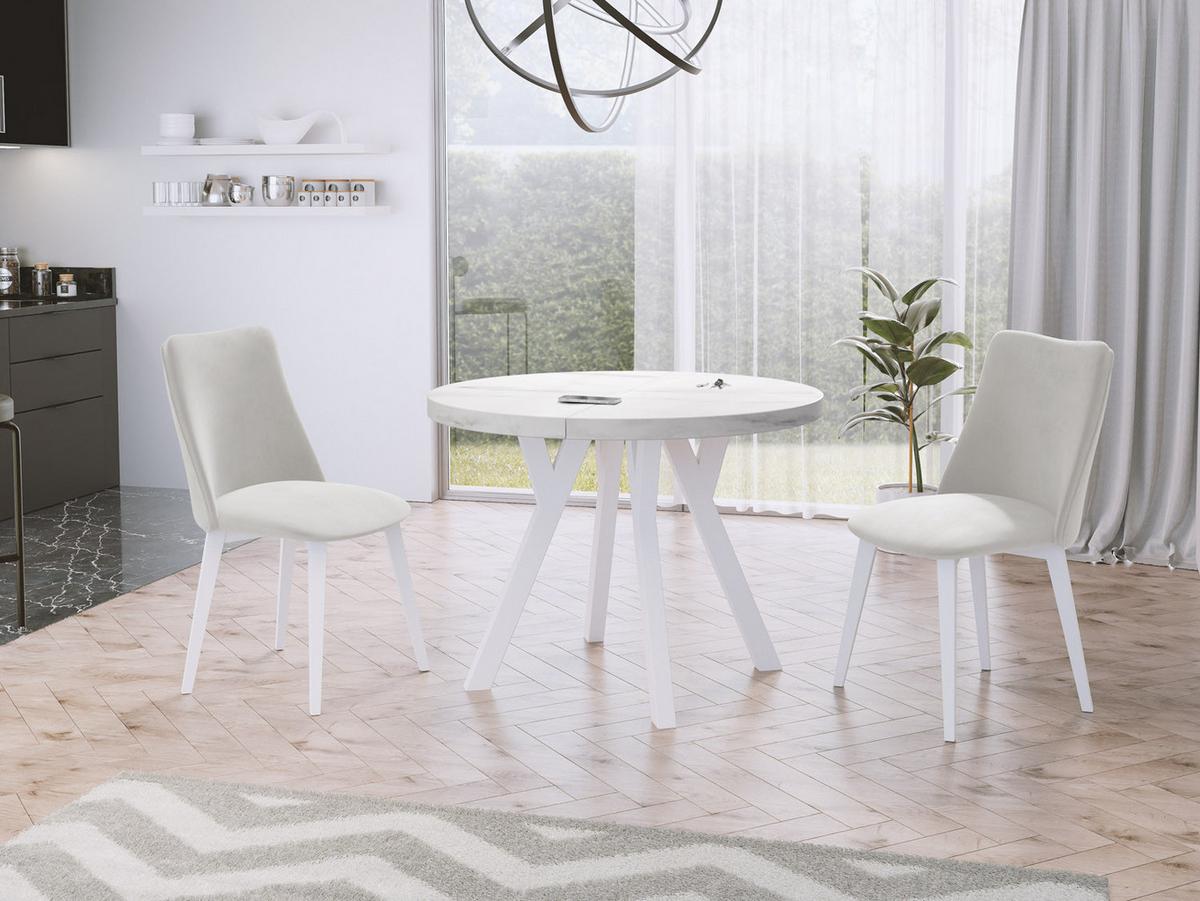 ESSTISCH Twixy runder ausziehbarer, Marmor Weiß 100-150/100/76 cm - Ecru/Weiß, Holz/Holzwerkstoff (100/150/76cm) - WFL GROUP