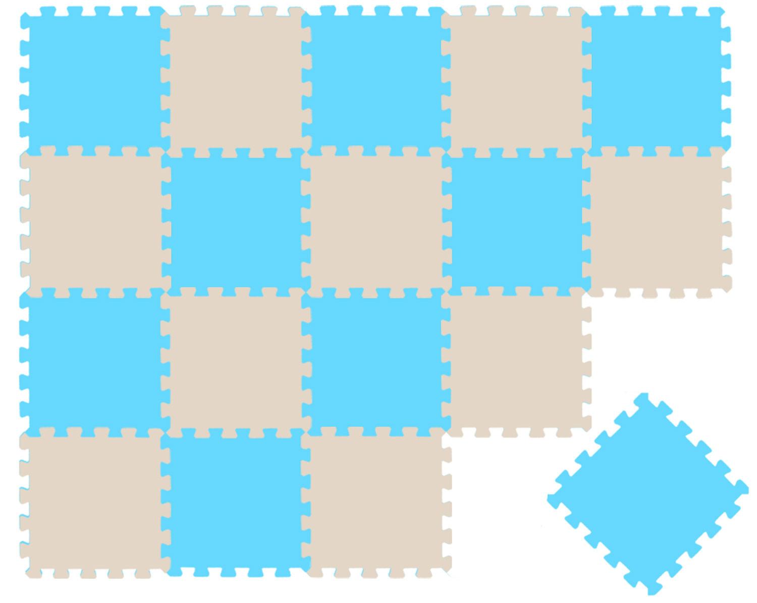SPIELMATTE ab Null - 180/90/1 cm Puzzlematte Beige - Beige/Hellblau, Kunststoff (30/30cm) - Littletom