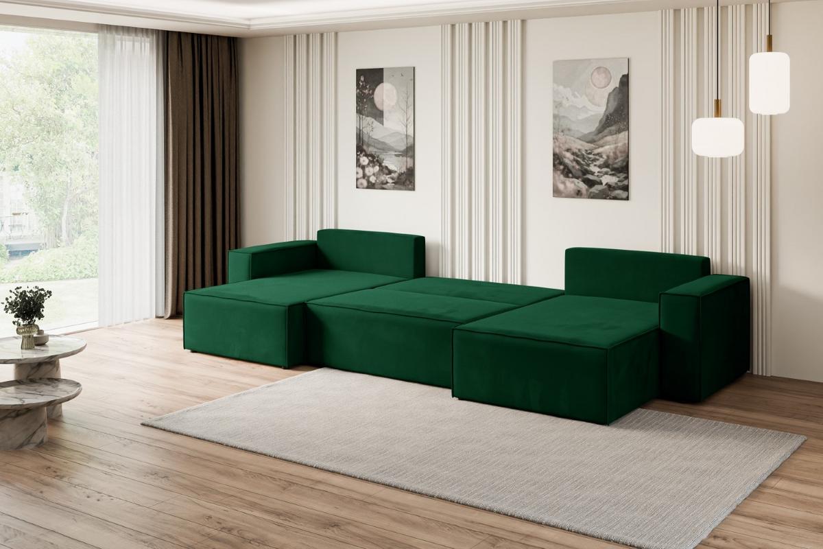 WOHNLANDSCHAFT mit Schlaffunktion und Bettkasten CELTIC-XLU - 377x143x83 cm Grün Velours - Schwarz/Grün, Holzwerkstoff/Kunststoff (377/83/143cm) - ALTDECOR