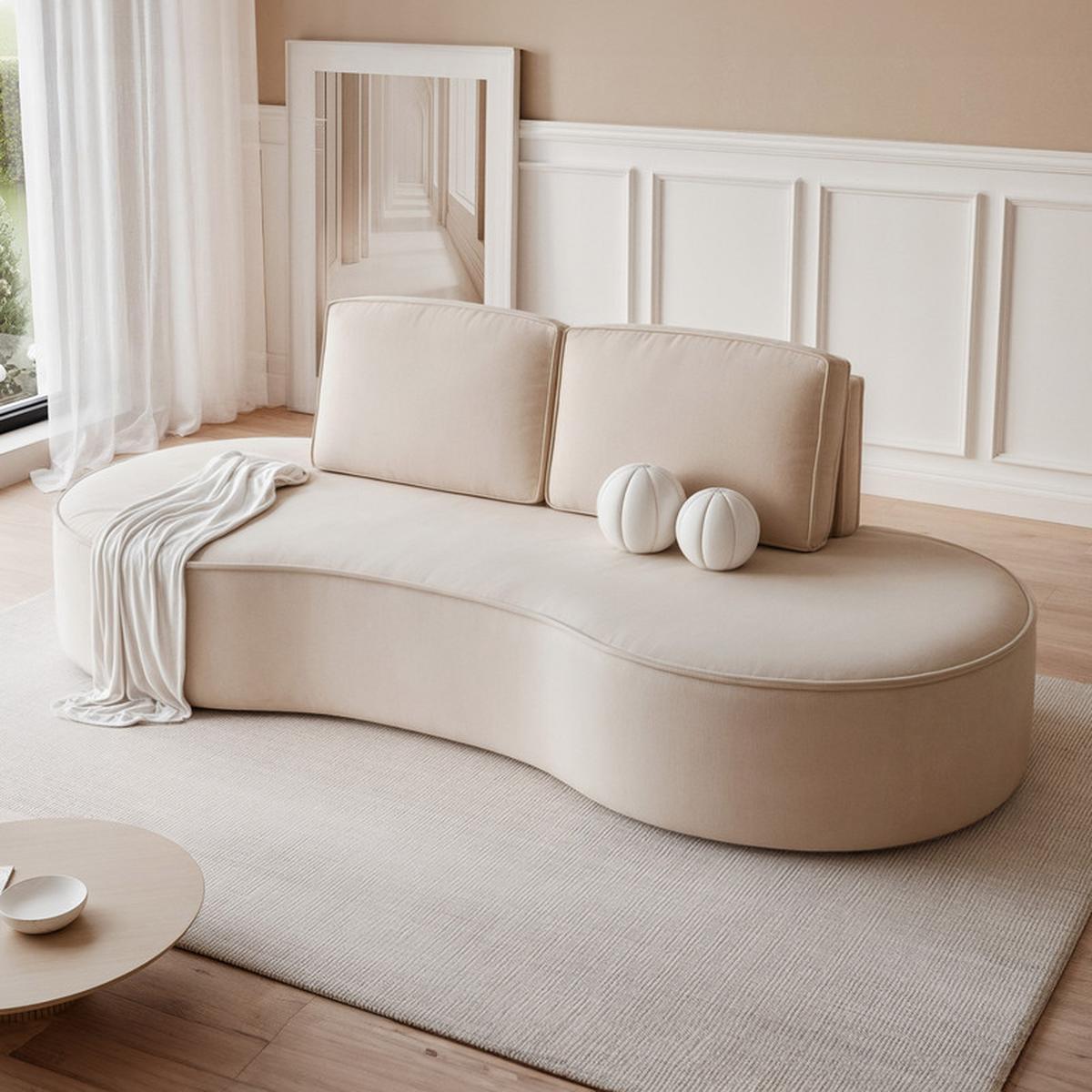 2-SITZER-SOFA SOFIA Veloursstoff in Beige - Beige/Schwarz, Kunststoff/Textil (234/88/101cm) - Idohome