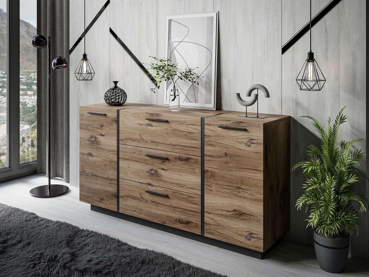 SIDEBOARD mit Schubladen ONYX LOFT - Eichefarben/Schwarz, Holzwerkstoff (158/81/41.3cm) - Lookway