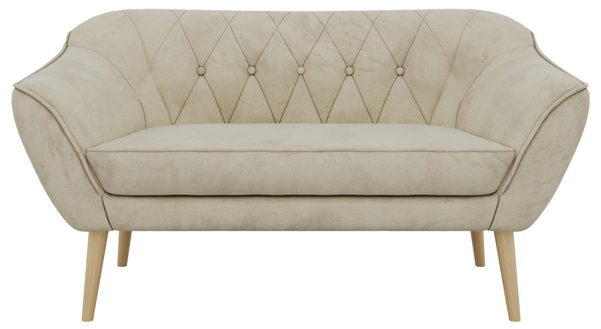 2-SITZER-SOFA PIRS - Beige Velvet - Holzbeine - Beige/Buchefarben, Holzwerkstoff/Textil (140/75/74cm) - MKS