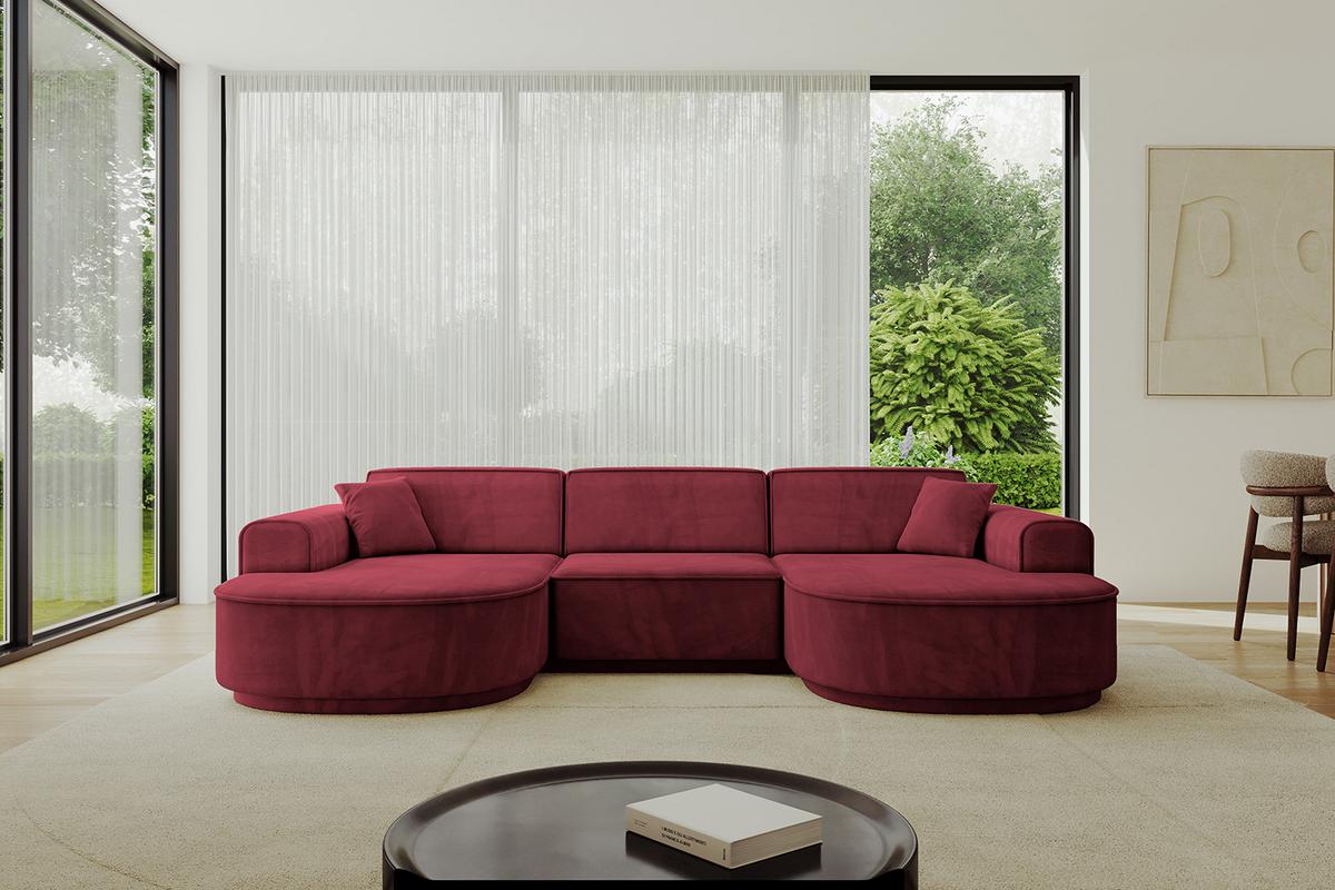 WOHNLANDSCHAFT MARI-U1-v3 - 303x171x83 cm Bordeaux Velours - Bordeaux/Schwarz, Holzwerkstoff/Kunststoff (303/83/171cm) - ALTDECOR
