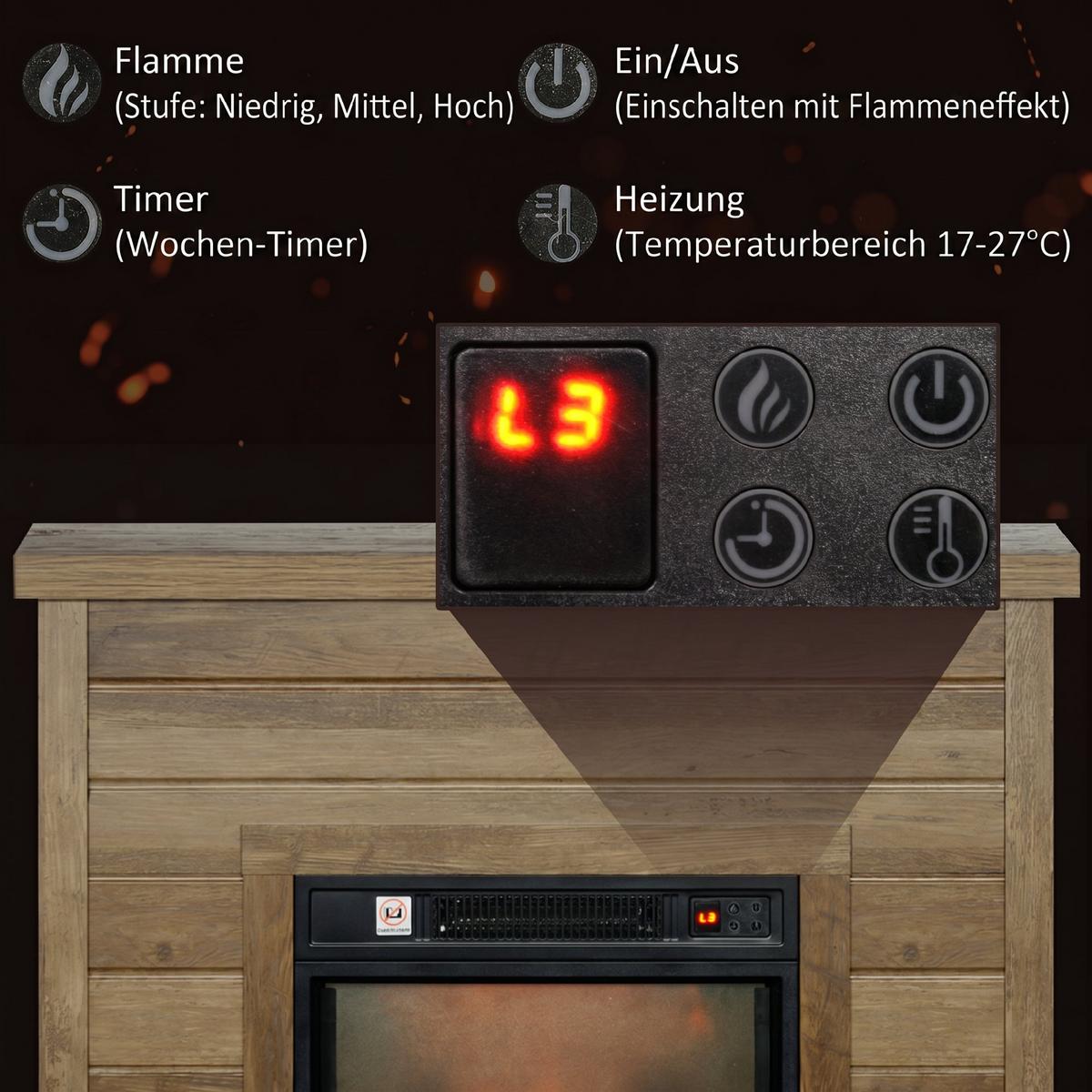 ELEKTROKAMIN Spanplatte Metall Naturholz - Naturfarben, Metall (22/81.7/96.5cm) - HOMCOM