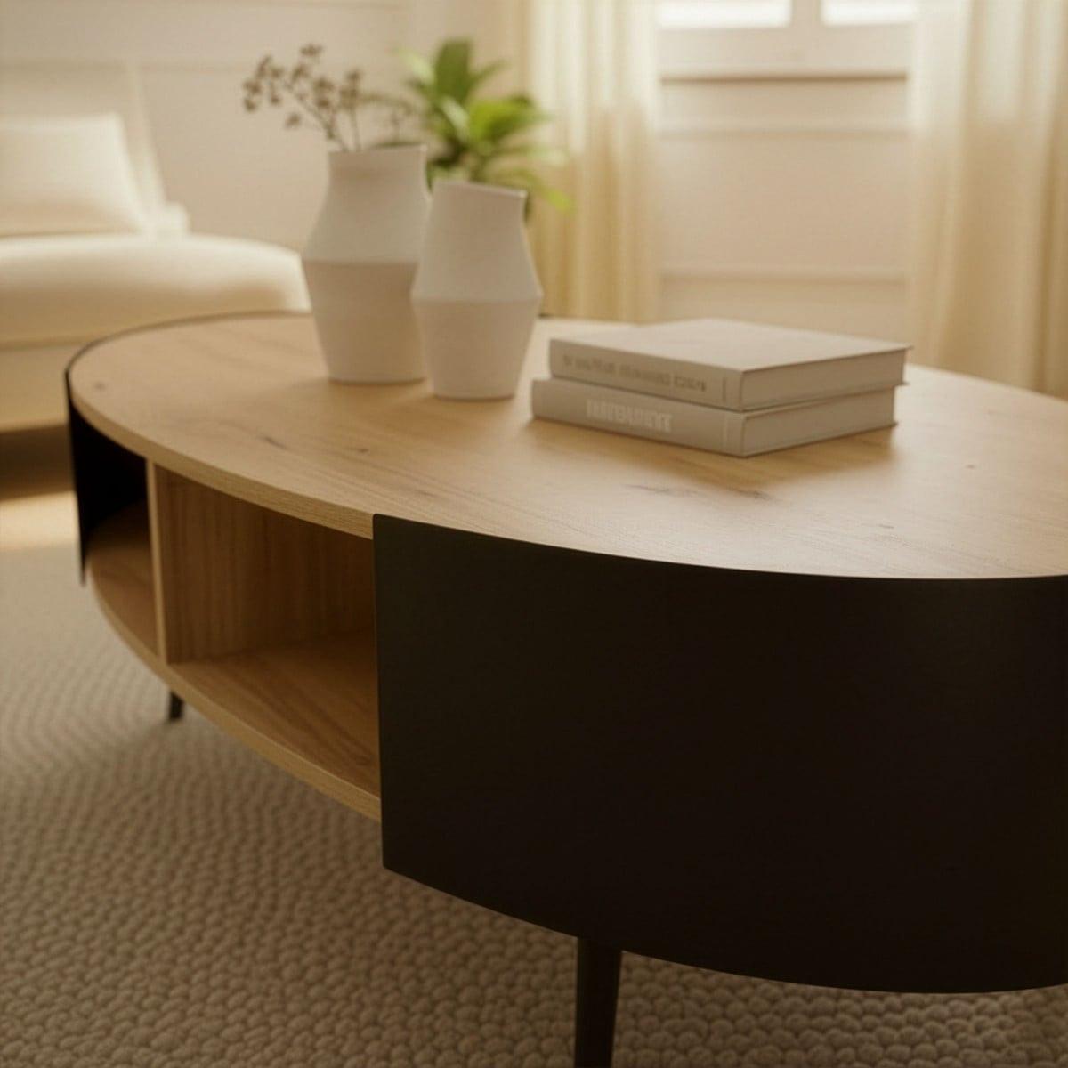 COUCHTISCH mit schwarzen Metallseiten 120/60/39 cm - Eschefarben, Holzwerkstoff (68/60/39cm) - Calicosy
