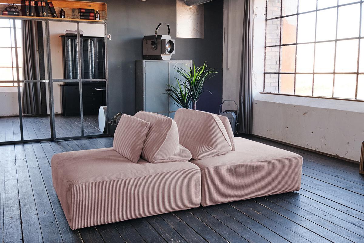 MODULSOFA WIOLO SOFT 2 MODULE 2 KISSEN Pink Cord - Schwarz/Rosa, Kunststoff/Textil (222/84/111cm) - KAWOLA