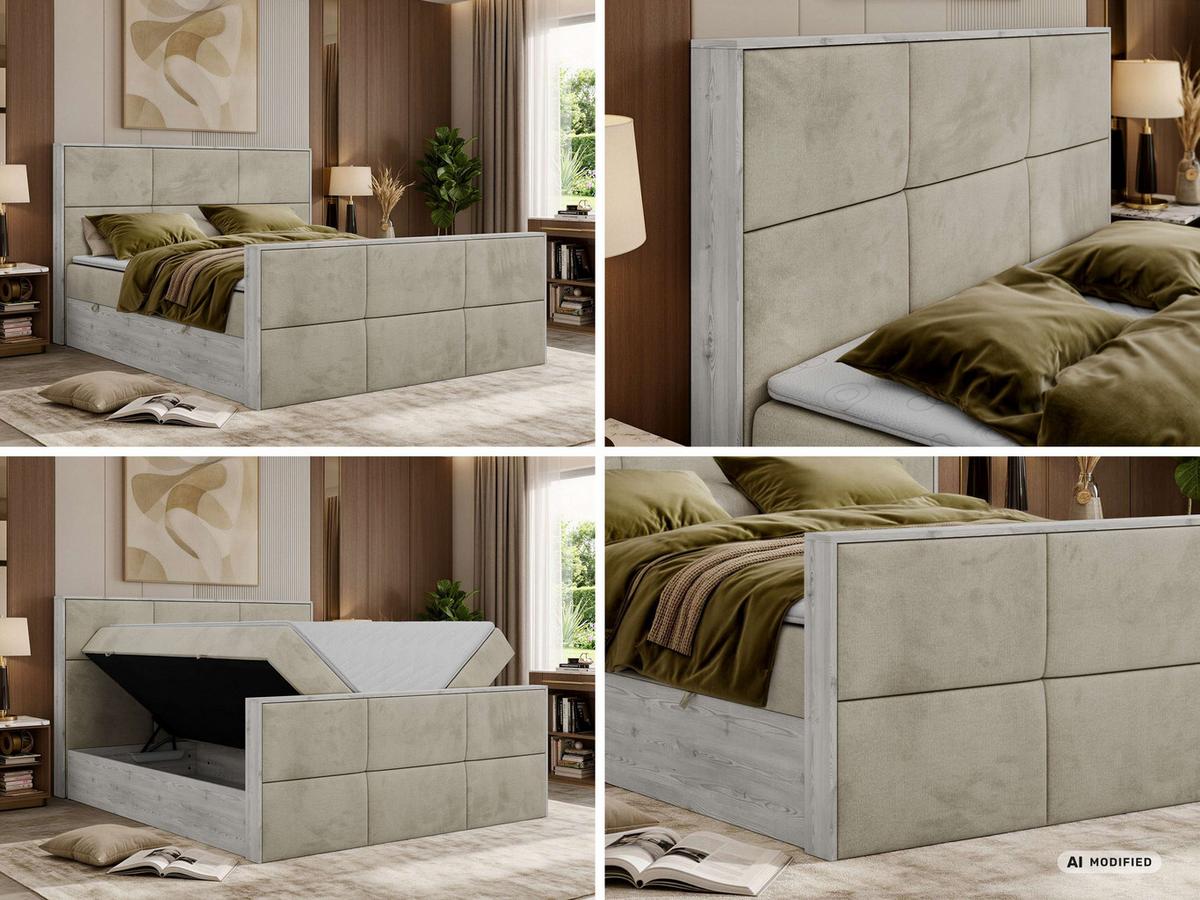 BOXBETT DELNOR DUO 180/200 - Beige Velvet - Topper T25 - H3 - Beige/Schwarz, Kunststoff/Textil (180/200cm) - MKS