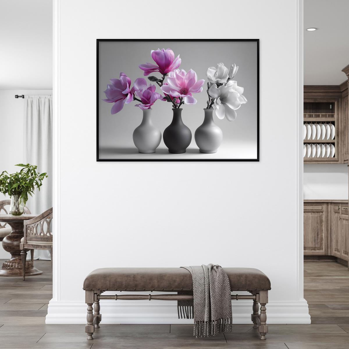 BILDER mit Rahmen Blumen in einer Vase Natur Rosa 100x70 cm - Multicolor, Holzwerkstoff (100/70cm) - Wallarena